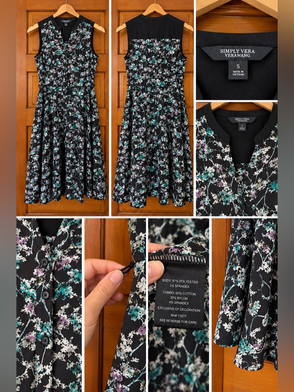 Simply Vera Vera Wang Floral Sleeveless Dress Black Teal Size Small